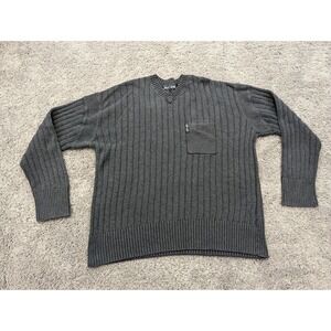 Vintage Guess Jeans Sweater Mens XL Pullover Ribbed Stretch Gray‎ Knit V-Neck